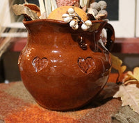 Redware Pitcher with Heart Decoration Signed Foltz
