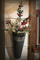 Flower Bucket Punched Star Design Greens Berries Lights Up