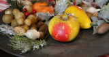 18th Century Pewter Charger Stone Fruit and Festive Holiday Greens