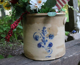 Stoneware Crock Floral Cobalt Decoration Not Marked