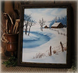Winter Cabin in the Woods Oil Painting