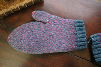 Amish Wool Mittens Berry Red Blue Cozy
