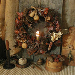 Primitive Country Autumn Wreath Lit Beautiful