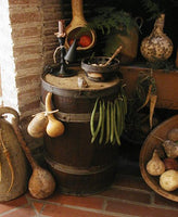 Old Primitive Barrel Gourds String Bean Garland Stoneware Milk Bowl Albany Slip