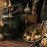 Old Primitive Barrel Gourds String Bean Garland Stoneware Milk Bowl Albany Slip