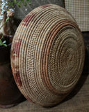 Unusual Antique Lidded Raffia Basket with Indian Flavor