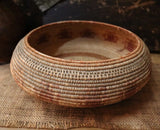 Unusual Antique Lidded Raffia Basket with Indian Flavor