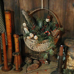 Antique Wall Half Basket Christmas Greens Snowman with Feather Tree