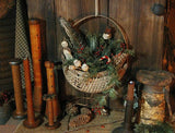 Antique Wall Half Basket Christmas Greens Snowman with Feather Tree