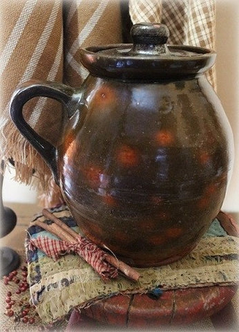 Redware Gonic Lidded Bean Pot