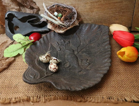 Cast Iron Footed Dish with Folk Art Bird