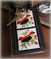 Old American History Book and Hooked Rug Depicting Birds