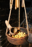 Primitive Wooden Hanging Bowl from Balance Scale with Gourd Spoon