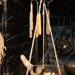 Primitive Wooden Hanging Bowl from Balance Scale with Gourd Spoon