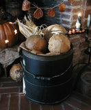 Primitive Staved Bucket Black Paint with Gourds Fabulous for Halloween