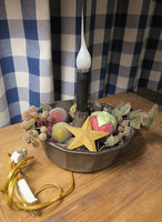 Primitive Tin Bundt Pan with Light and Holiday Decorations
