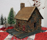 Cabin Cottage with Putz Sheep and Bottle Brush Trees Sweet