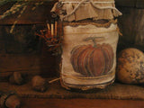 Primitive Autumn Fall Soy Jar Candle with Early Style Match Holder and Folk Art Pumpkin Cute