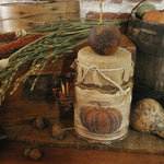 Primitive Autumn Fall Soy Jar Candle with Early Style Match Holder and Folk Art Pumpkin Cute