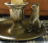 Old Candleholder Brass Cat with Homespun Candle Mat
