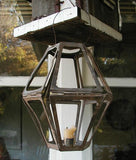 Antique Early Lighting Unusual Folding Tin Hanging Candle Lantern Mining or Travel