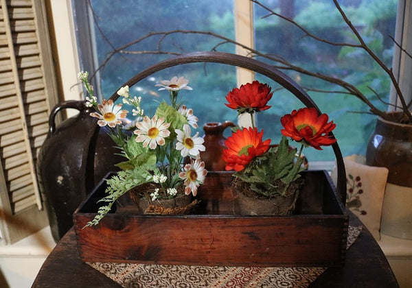 potted plant carrier Rare Antique Primitive Carrier with Potted Posies – Fanatic's Country Attic