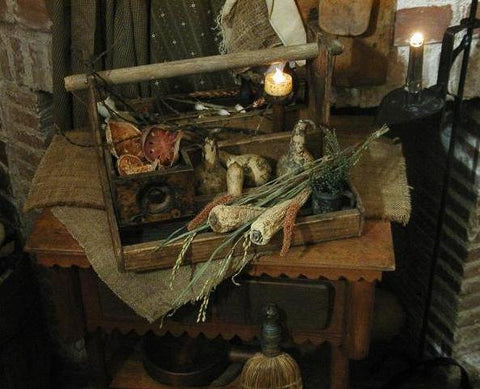 Primitive Old Carrier with Early Spice Drawer Tea Light Decked Out for Autumn