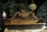 Primitive Antique Divided Carrier with Christmas Greens Chalkware Belsnickle