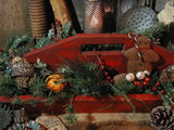 Old Pennsylvania Divided Primitive Carrier in Red Paint filled with Gingerbread and Greens