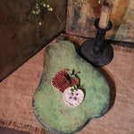 Antique Breadboard Apple Green Paint with 2 Fabric Apples
