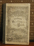 Victorian Button Up Baby Shoes and Old Modern Spelling Book with Bucolic Cover