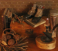 Victorian Button Up Baby Shoes and Old Modern Spelling Book with Bucolic Cover