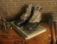 Victorian Button Up Baby Shoes and Old Modern Spelling Book with Bucolic Cover