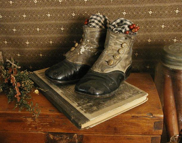 Victorian Button Up Baby Shoes and Old Modern Spelling Book with