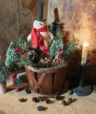 Christmas Orchard Basket Primitive Snowman Holiday Greens Gathering ~Lights Up~