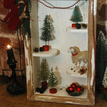 Primitive Christmas Shadow Box Putz Sheep Bottle Brush Trees Gathering Sweet
