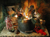 Early Tin Bucket with Santa Candle and Old Nutmeg Grater