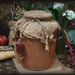 Stoneware Crock with Cheesecloth Cover and Hanging Candle