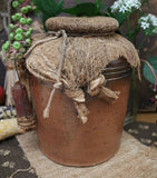 Stoneware Crock with Cheesecloth Cover and Hanging Candle