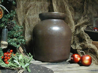 Old Stoneware Brown Crock with Unique Christmas Candle Tree Neat