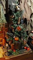 Old Stoneware Brown Crock with Unique Christmas Candle Tree Neat