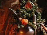 Old Stoneware Brown Crock with Unique Christmas Candle Tree Neat