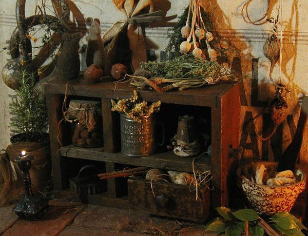 Antique Primitive Cubby Bittersweet Paint with Drawer