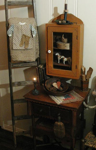 Primitive Cupboard Cheddar Paint Glass Front Nice Form
