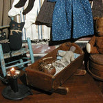 Early Folk Art Wooden Doll Bed Cradle Ticking Matress