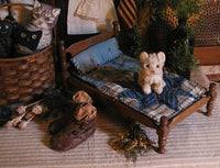 Primitive Doll Bed Steiff Cat Old Homespun Star Quilt Gathering Sweet
