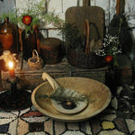 Antique Primitive 19th Century Wooden Dough Bowl and Butter Paddle