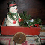 Primitive Vintage Toy Farm Wagon Snowman Holiday Greens