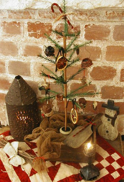 Primitive Feather Tree Decorated Old Dovetailed Box Christmas Gathering