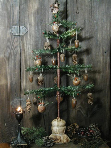 Antique Inspired Feather Tree with Acorns Pine cones Rustic Accents